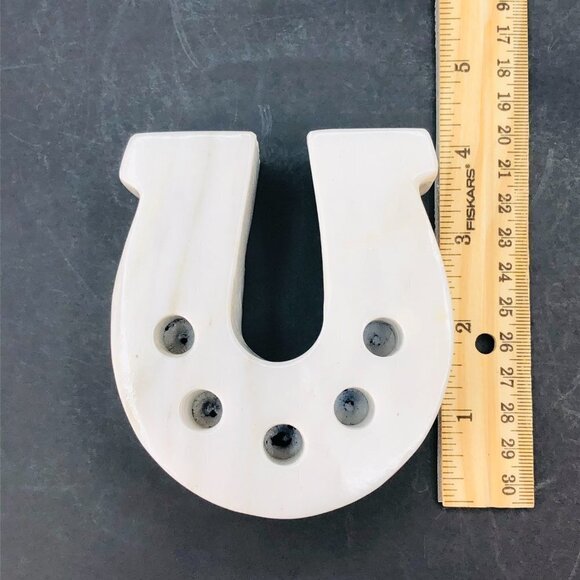 Vintage White Marble Horseshoe Pencil Holder Natural Stone Desktop Organizer - Picture 11 of 12